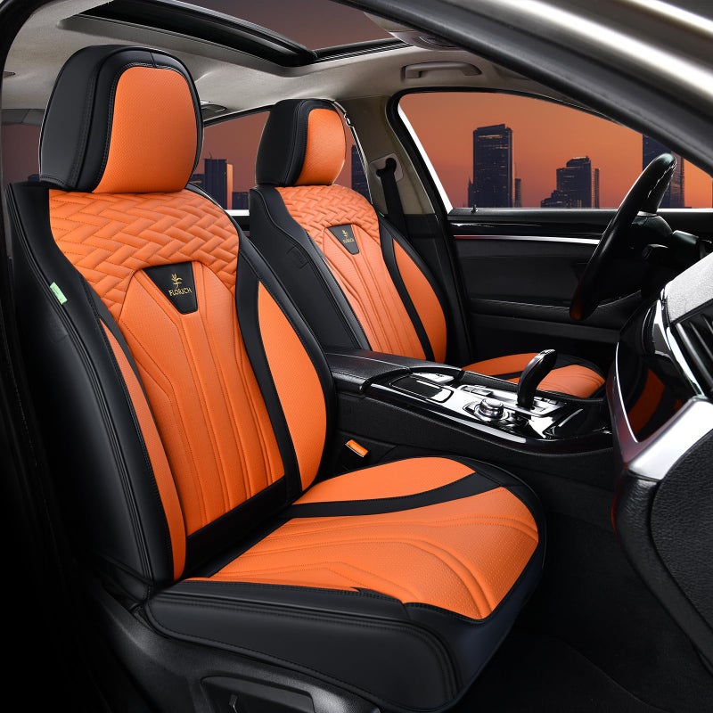 FLORICH Seat Covers for Cars, Waterproof Automotive Seat Covers, Leather Car Seat Covers 2 Pack, Universal Front Seat Cushion Protector for Most Cars Trucks SUV-Black&Orange - Image 1