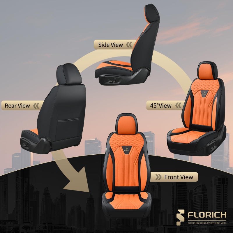 FLORICH Seat Covers for Cars, Waterproof Automotive Seat Covers, Leather Car Seat Covers 2 Pack, Universal Front Seat Cushion Protector for Most Cars Trucks SUV-Black&Orange - Image 5