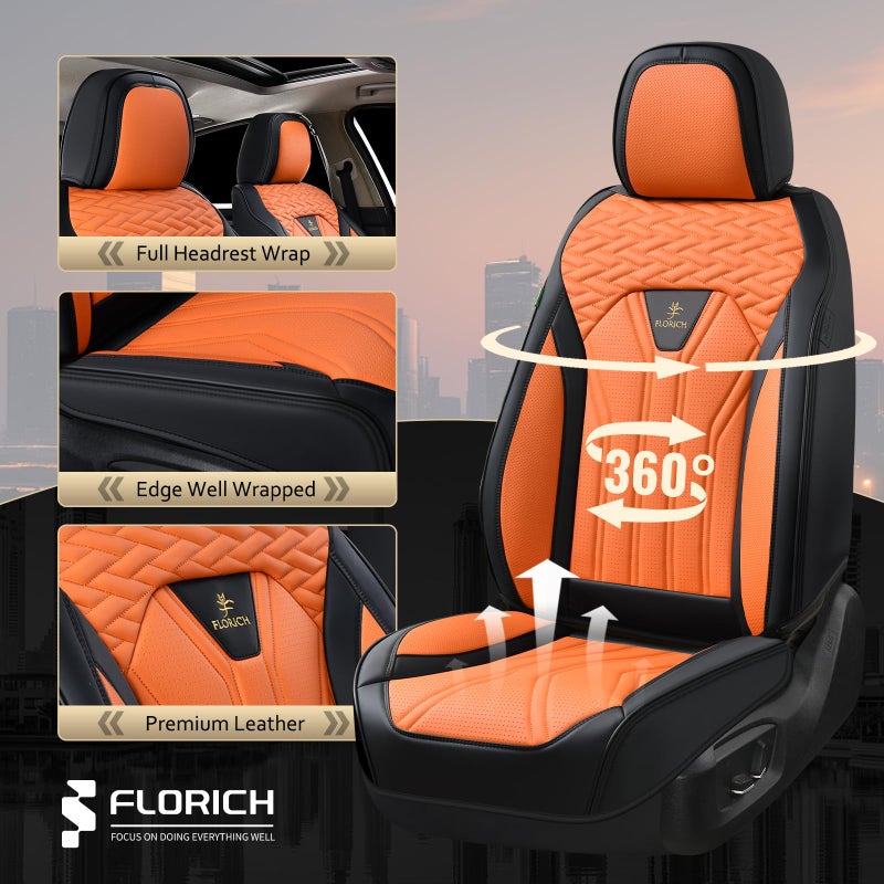 FLORICH Seat Covers for Cars, Waterproof Automotive Seat Covers, Leather Car Seat Covers 2 Pack, Universal Front Seat Cushion Protector for Most Cars Trucks SUV-Black&Orange - Image 3