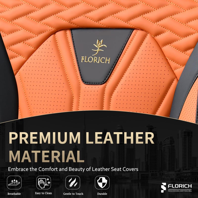 FLORICH Seat Covers for Cars, Waterproof Automotive Seat Covers, Leather Car Seat Covers 2 Pack, Universal Front Seat Cushion Protector for Most Cars Trucks SUV-Black&Orange - Image 4