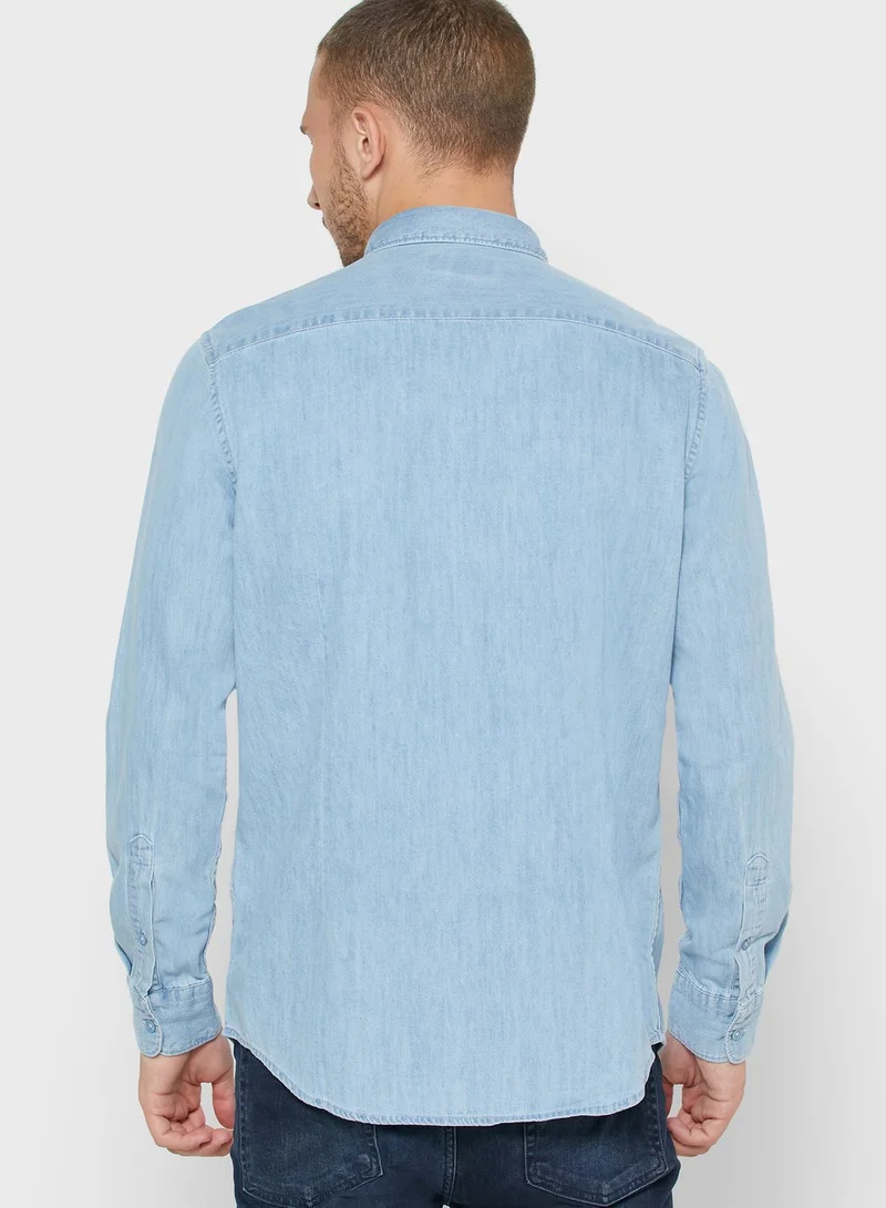 Lee Cooper Light Wash Regular Fit Denim Shirt