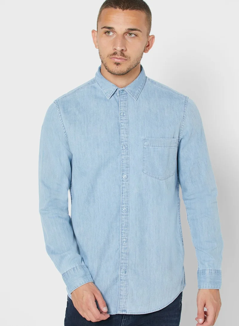 Lee Cooper Light Wash Regular Fit Denim Shirt