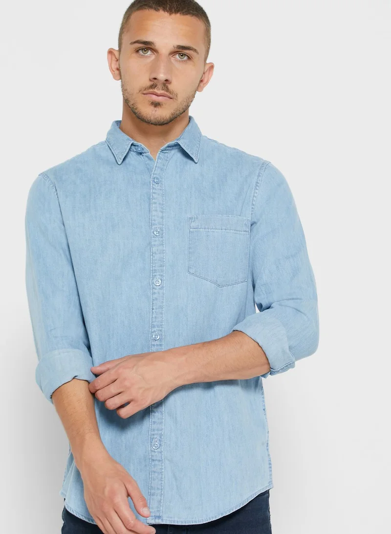 Lee Cooper Light Wash Regular Fit Denim Shirt