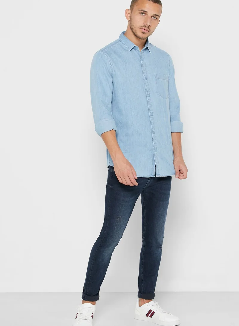 Lee Cooper Light Wash Regular Fit Denim Shirt