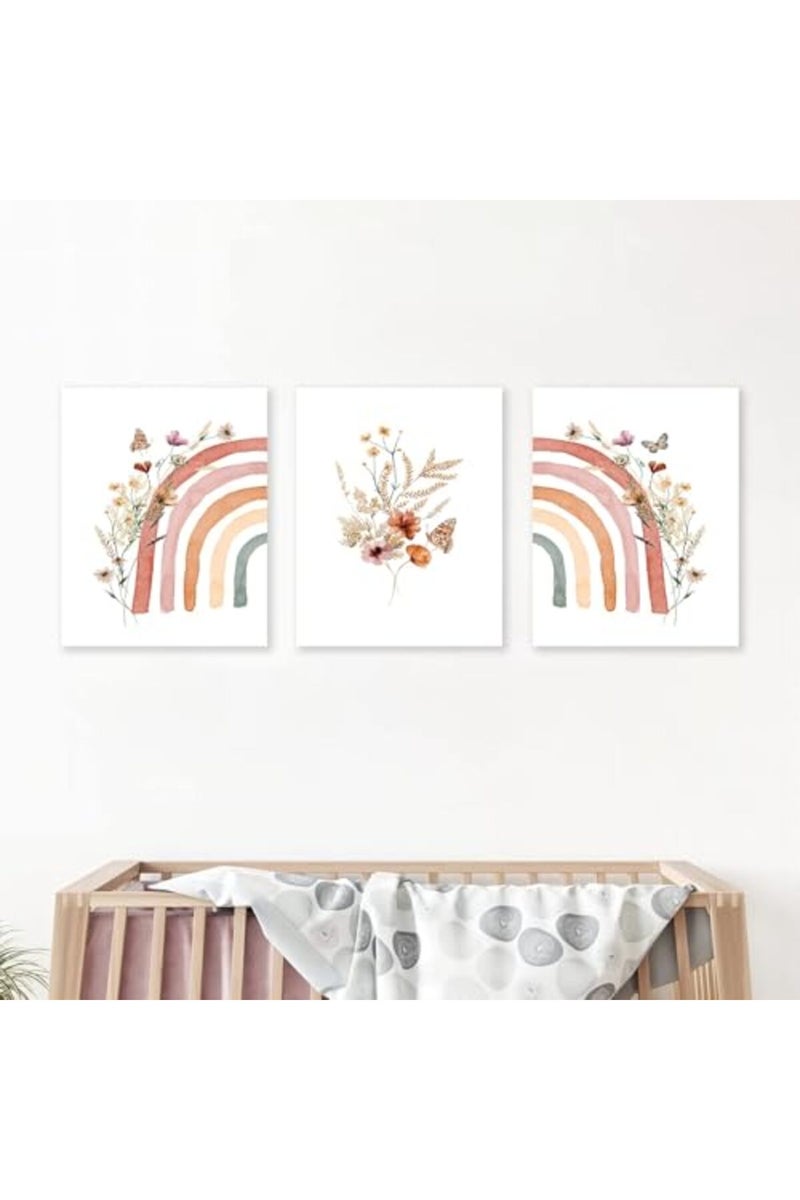 KBKBART Boho Rainbow Wall Art Prints Set of 3, Cute Wildflowers Rainbow Boho Nursery Wall Decor for Girls, Framed Canvas Wall Art Posters for Kids Room, Baby Room, Classroom, Bedroom Decor (12"x16", Colorful) - Image 4
