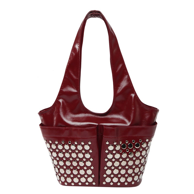 Personalized Polka Dot Rivet Tote Bag For Women 2025 Motorcycle Versatile Gothic Style Single Shoulder Armpit Bag Trendy - Image 1