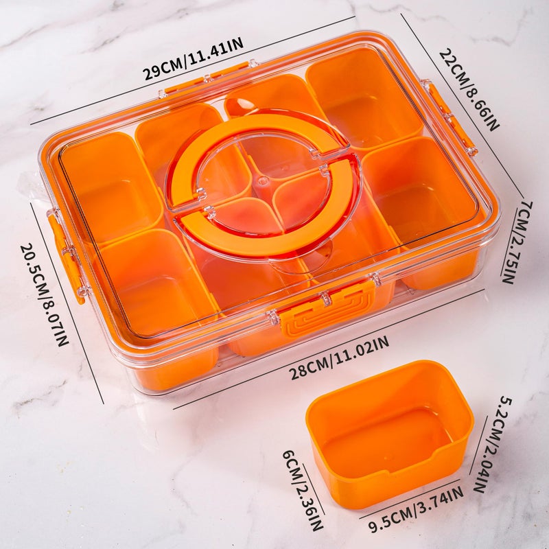 WACOI Divided Snack Serving Tray with Lid and Handle Travel Snackle Charcuterie Container Portable Storage Organizer for Candy, Fruits, Nuts, Snacks, Party, Picnic (1pack, Orange) - Image 2