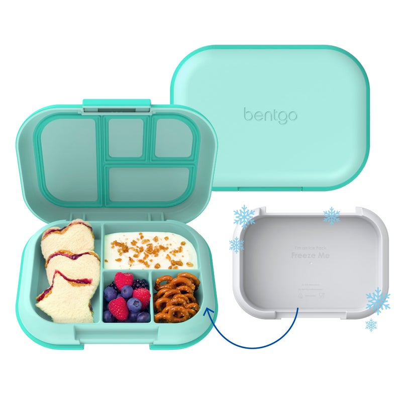 Bentgo Chill Kids LeakProof Lunch Box  4Compartment Bento Box with BuiltIn Ice Pack 33 Cup Capacity PFAS  BPAFree Microwave  Dishwasher Safe Ideal Size for Ages 3 to 7 Aqua