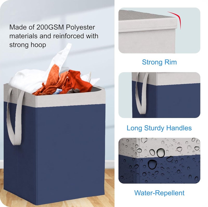 WINGSFLY Laundry BasketLaundry Bag for Clothes Freestanding Clothes Storage Organizer Grey Blue - Image 2