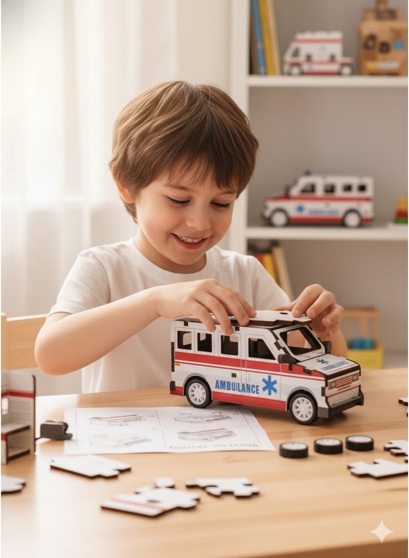 سعودي سيليكت لعبة سيارة إسعاف خشبية ثلاثية الأبعاد جذابة - مجموعة تجميع نموذجية ممتعة لتعلم العلوم والتكنولوجيا والهندسة والرياضيات - Image 2