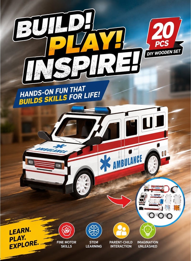 Saudi Select Engaging 3D Wooden Puzzle Ambulance Toy - Hands-On STEM Learning & Fun Assembly Model Kit - Image 1