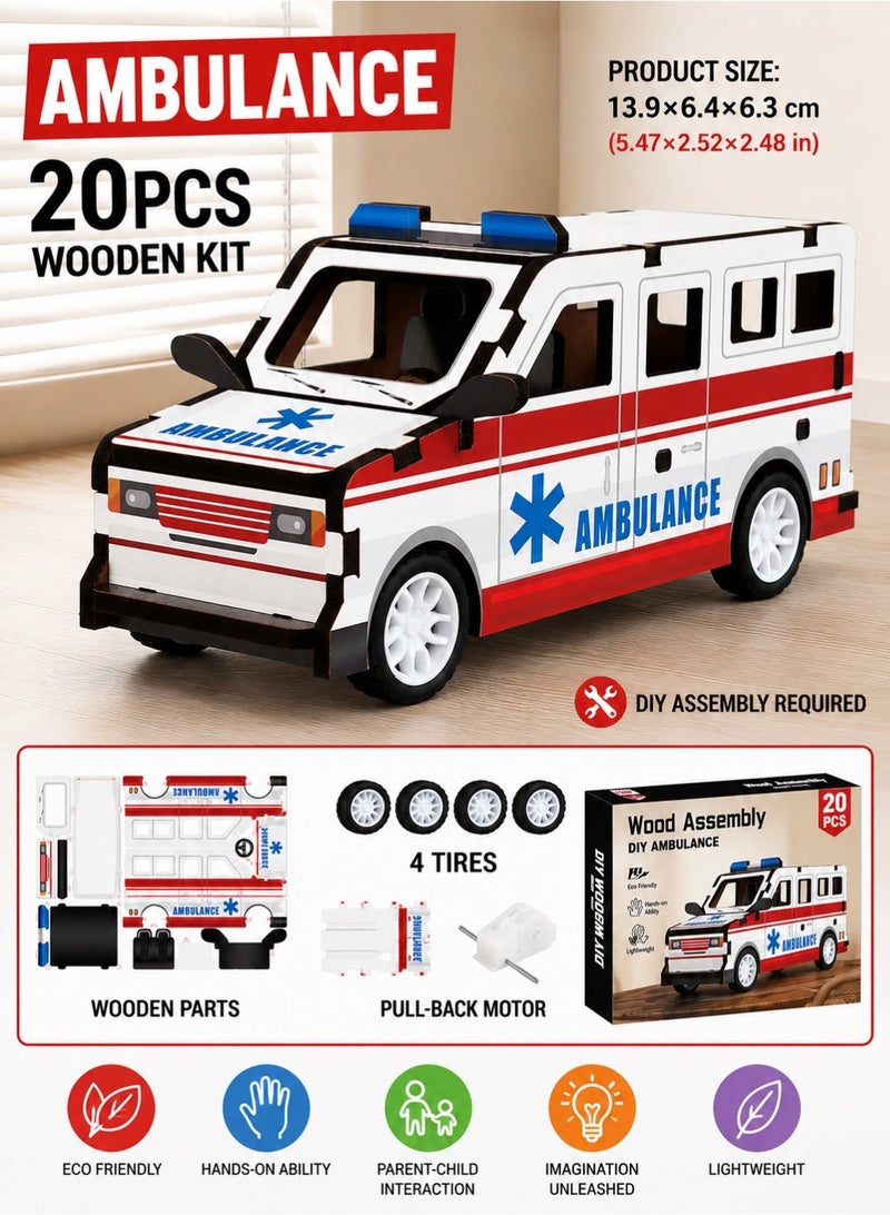 Saudi Select Engaging 3D Wooden Puzzle Ambulance Toy - Hands-On STEM Learning & Fun Assembly Model Kit - Image 2