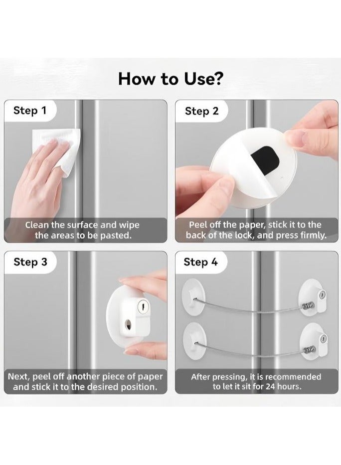 2-Piece Refrigerator Door Lock 2 Keys,2 Pieces Fridge Lock with Key,Window Restrictor Lock, Self-Adhesive Opening Restrictor for Windows and Doors, Child Safety Locks