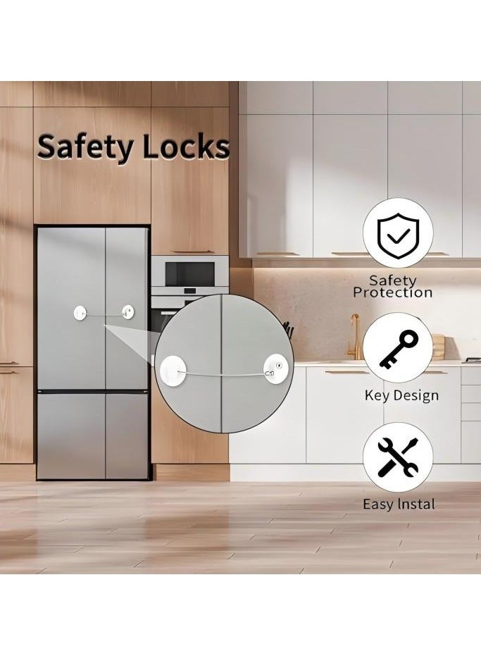 2-Piece Refrigerator Door Lock 2 Keys,2 Pieces Fridge Lock with Key,Window Restrictor Lock, Self-Adhesive Opening Restrictor for Windows and Doors, Child Safety Locks