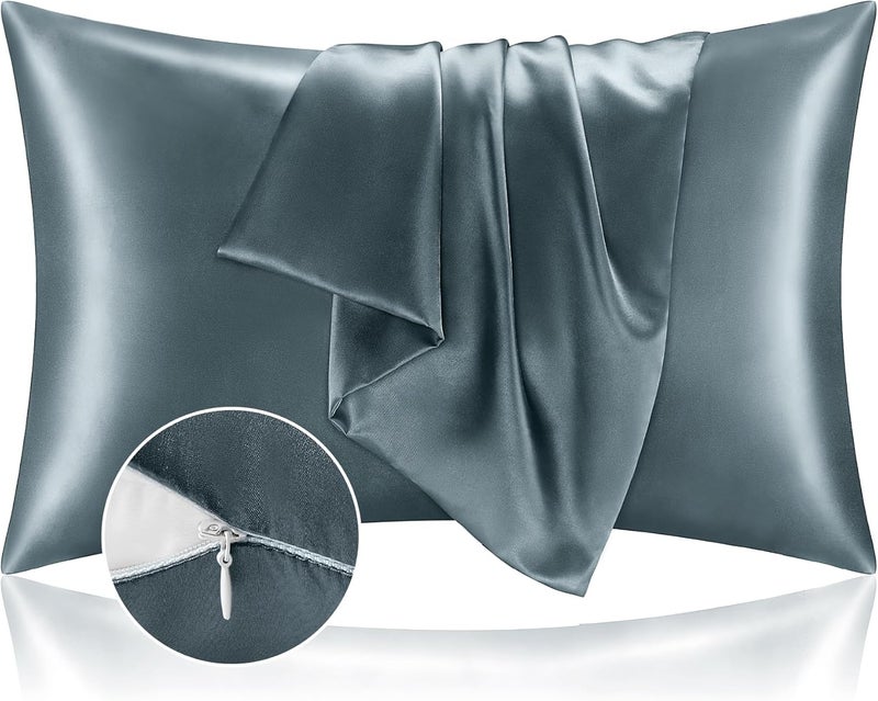 BEDELITE Diverse operation compatible Satin Pillowcase with Zipper, Space Grey King Size Pillow Cases Set of 2, Super Soft and Cooling Similar to Silk Pillow Cases, Gift for Women Men(20x40 Inches) Leakproof sealed - Image 1