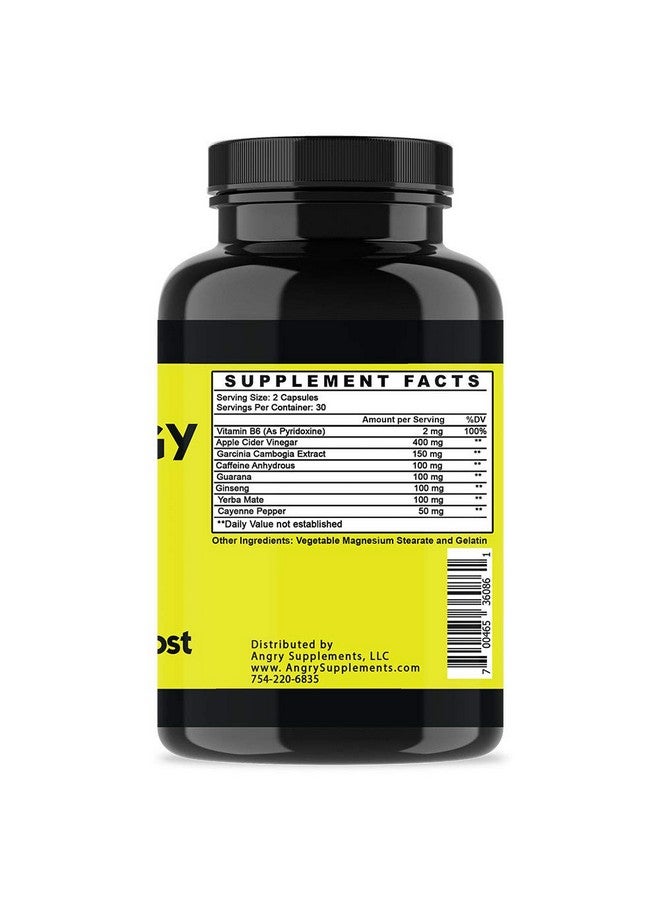 Angry Supplements كبسولات كافيين أنغري إنرجي من أنغري سابليمنتس، معزّز طاقة طبيعي بالكامل وغير معدل وراثيًا، يزيد من القدرة على التحمل والتركيز، صحة العقل والجسم (1-زجاجة) - Image 2