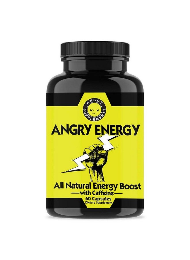 Angry Supplements كبسولات كافيين أنغري إنرجي من أنغري سابليمنتس، معزّز طاقة طبيعي بالكامل وغير معدل وراثيًا، يزيد من القدرة على التحمل والتركيز، صحة العقل والجسم (1-زجاجة) - Image 1