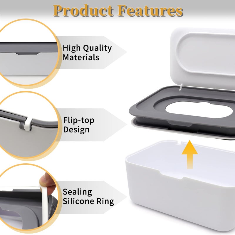 Lovppy 2Pcs Baby Wipes Dispenser, Diaper Wipe Holder with Lid, Refillable Wipes Case Container with Sealing Design, Flushable Wipes Pouch Case Storage Box for Bathroom, Keeps Wipes Fresh Easy Open & Close - Image 3