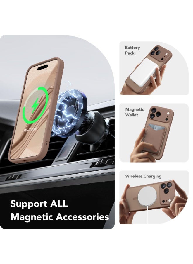 كبرارو غطاء آيفون 17 برو مع MagSafe، مغناطيس قوي، زر معدني للكاميرا، ‏[حماية كاملة للكاميرا] ‏[واقي شاشة]، غطاء سيليكون مقاوم للصدمات، متوافق مع ملحقات MagSafe، باللون البني - Image 3