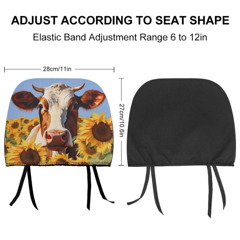 Universal Car Headrest Covers 2 PCS Sunflower Cow Painting Soft Elastic Protector - Image 3