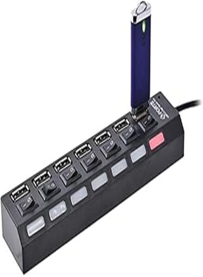 OR Black 7 Port Usb 2.0 High Speed Hub On/off Sharing Switch