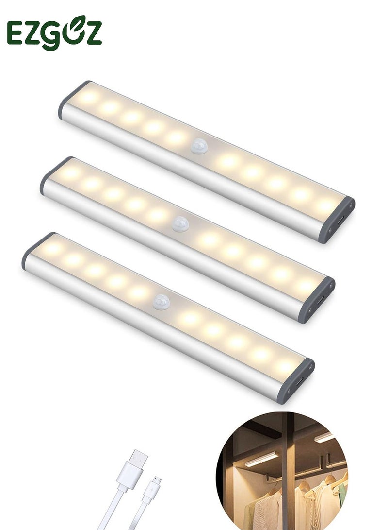 EZGOZ Rechargeable Motion Sensor Light LED Wireless with Dual Modes Night Light Closet Lights LED Lighting for Cabinet Wardrobe Drawer Stairs Cupboard Counter Pantry Bed 3 Pack,Warm Light - Image 1