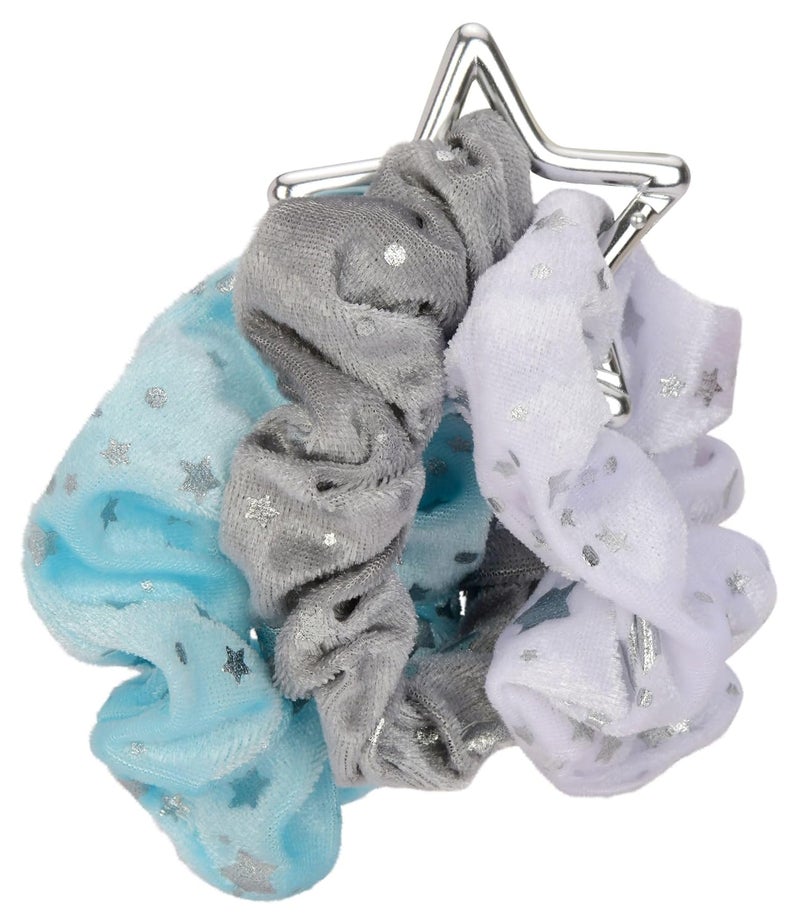 iscream Silky Soft Fleece and Velour Set of 3 Scrunchies  Sky Blue Cloud Grey and Starry White