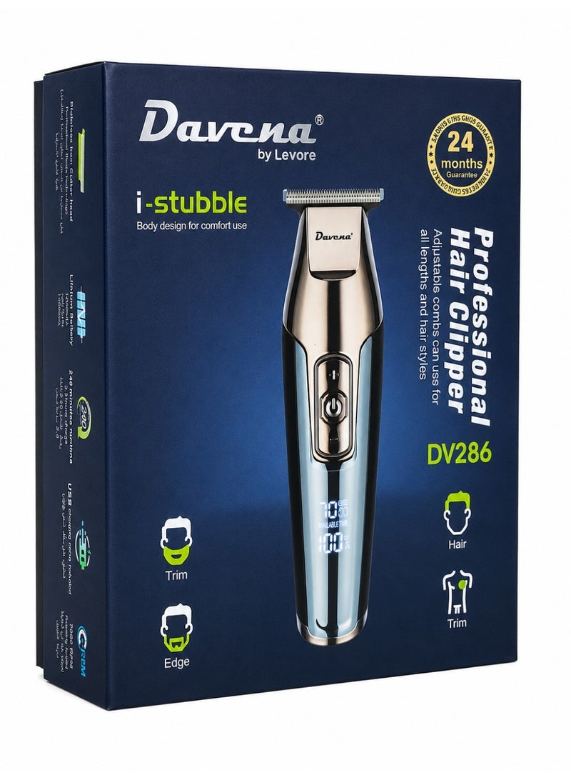 Davena DV286 Professional Hair Clipper & Trimmer, Cordless Rechargeable, LED Display, 1400mAh Lithium Battery, Stainless Steel T-Blade, Up to 240 Minutes Runtime - Image 1