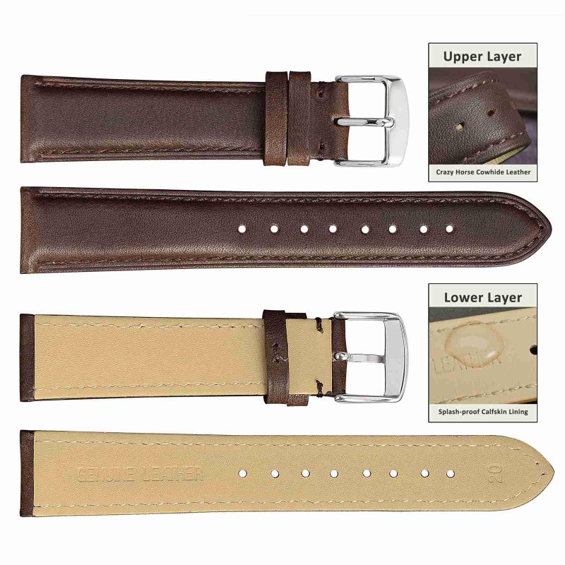 WOCCI 18mm Vintage Leather Watch Band for Men and Women, Silver Buckle (Dark Brown) - Image 2
