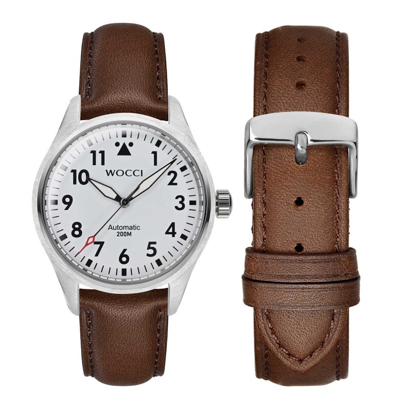 WOCCI 18mm Vintage Leather Watch Band for Men and Women, Silver Buckle (Dark Brown) - Image 5