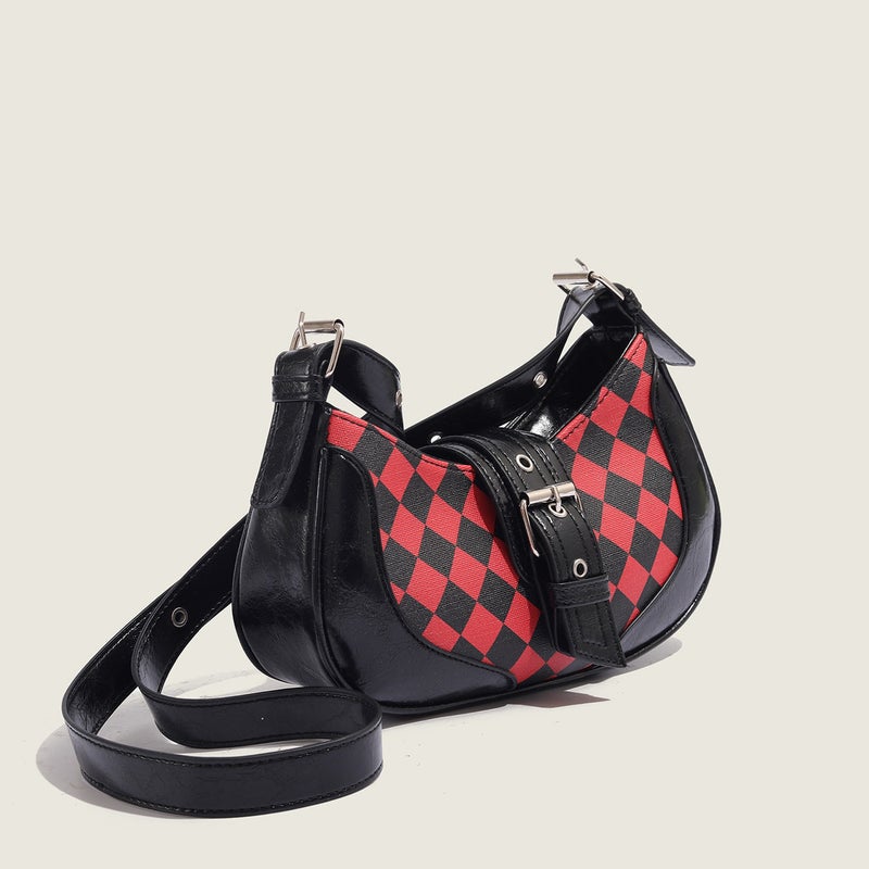 Vintage Plaid Patchwork Saddle Bag Korean Style Crossbody Shoulder Bag - Image 1