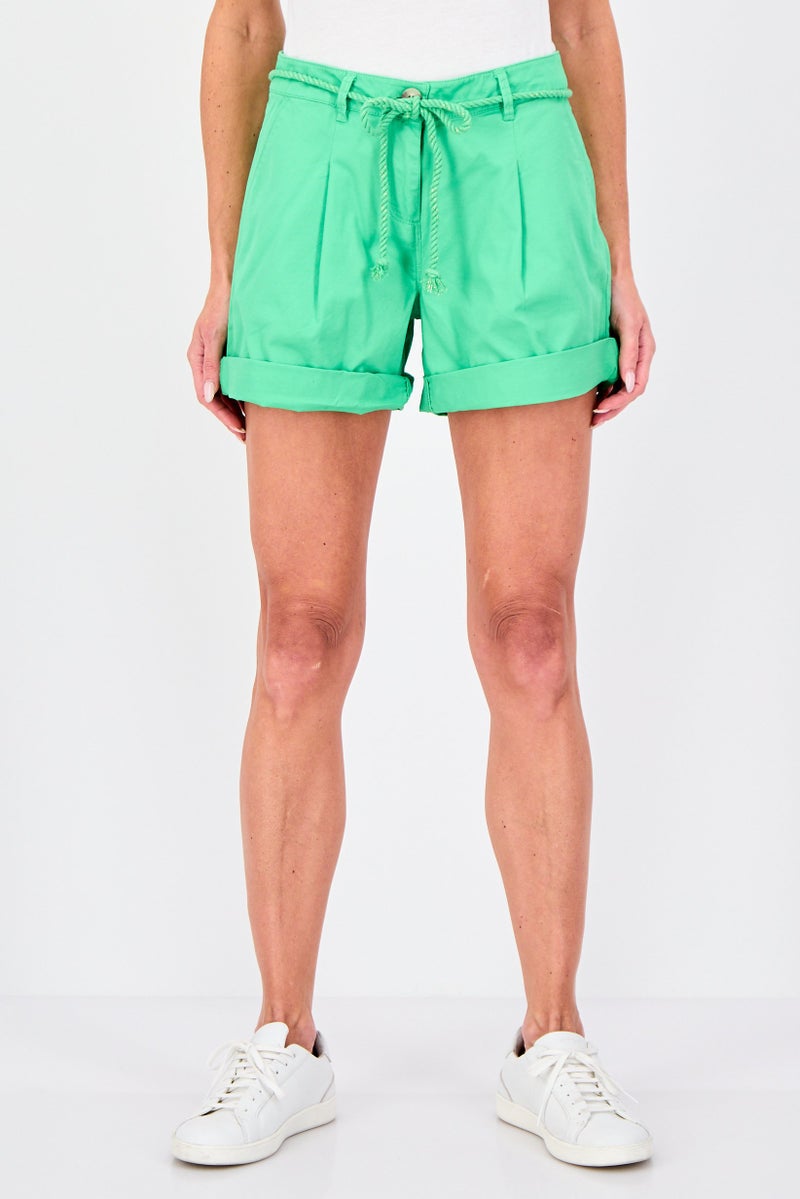 promod Women Plain Basic Shorts, Green - Image 1