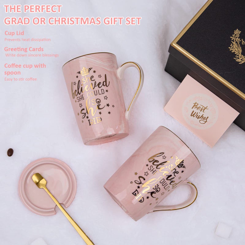 ALBISS Graduation Gifts for Her 2026 - She Believed She Could So She Did Mug - Valentines Spiritual Motivational Congratulations Gifts for Women, 14oz Pink Ceramic Marble Gold Print Coffee Cup, Nicely Boxed - Image 5