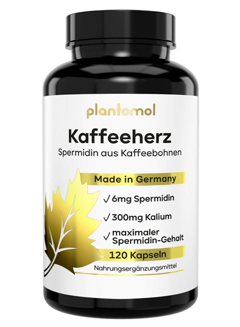 Plantomol Spermidine Coffee Heart – 6mg Spermidine with 300mg Potassium per day Supports Cellular Health and Longevity 120 capsules – Made in Germany - Image 1