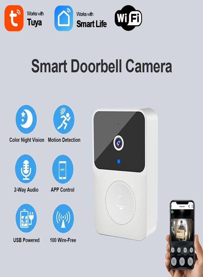 AUSHA Smart Wireless Video Doorbell with HD Camera, PIR Motion Detection, IR Night Vision, Two-Way Audio, Indoor Chime, Works with Tuya Smart/Smart Life App, WiFi Doorbell for Home Security - Image 2