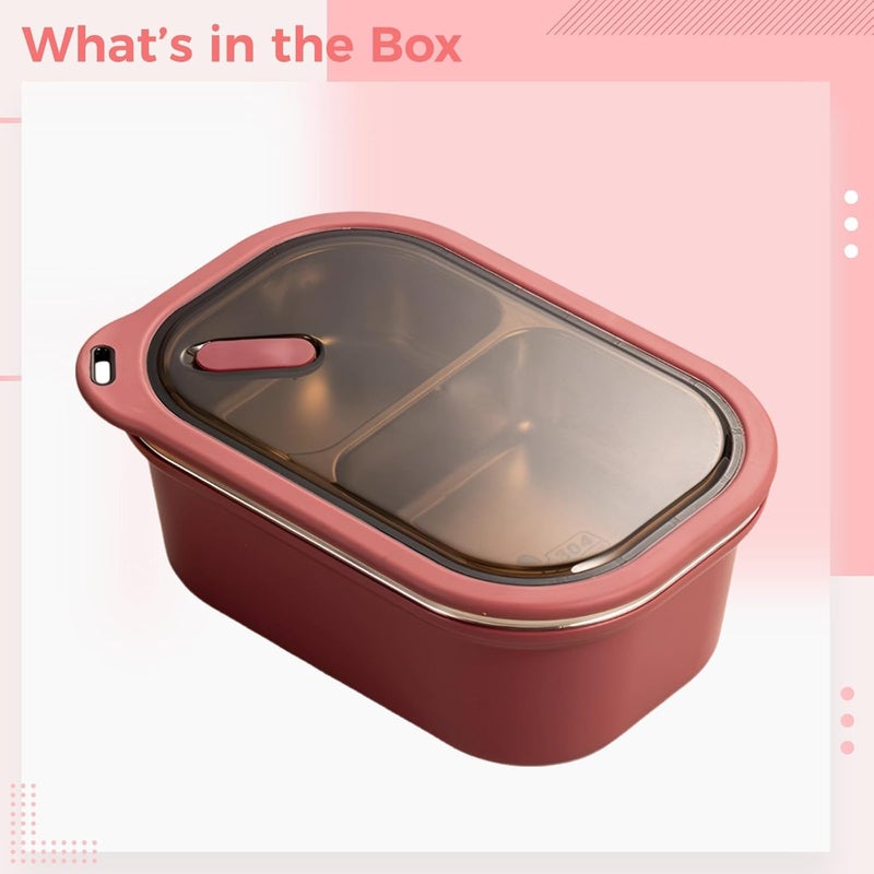 1200Ml Stainless Steel Lunch Box For Adult Youngsters, 2 Compartments, 7.9 X 5.3 X 3.2 In - Image 5