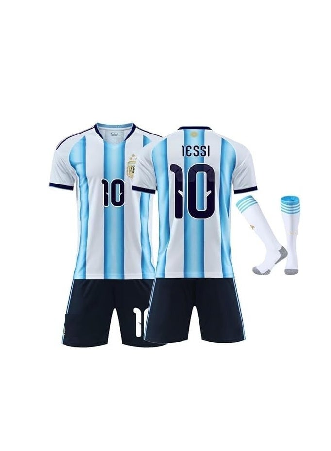 Argentina Football Jersey #10 Messi Home Kit – Adult/Youth – Blue & White Stripes for world cup team jersey - Image 1