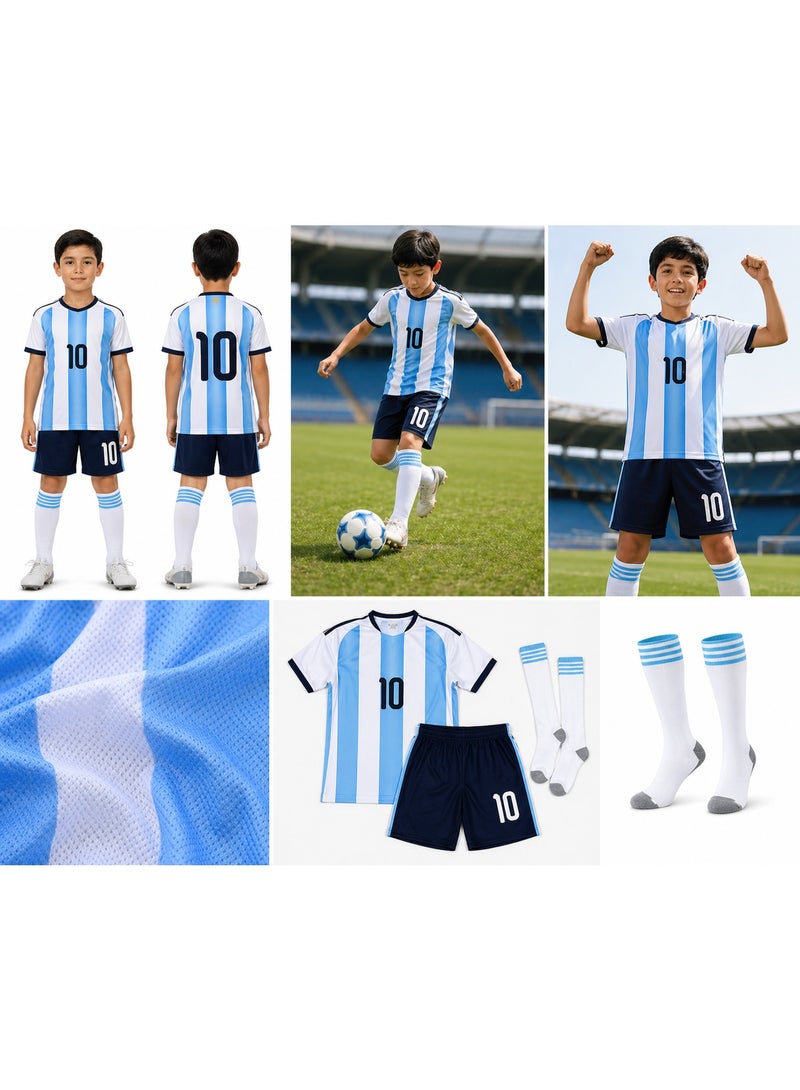 Argentina Football Jersey #10 Messi Home Kit – Adult/Youth – Blue & White Stripes for world cup team jersey - Image 2
