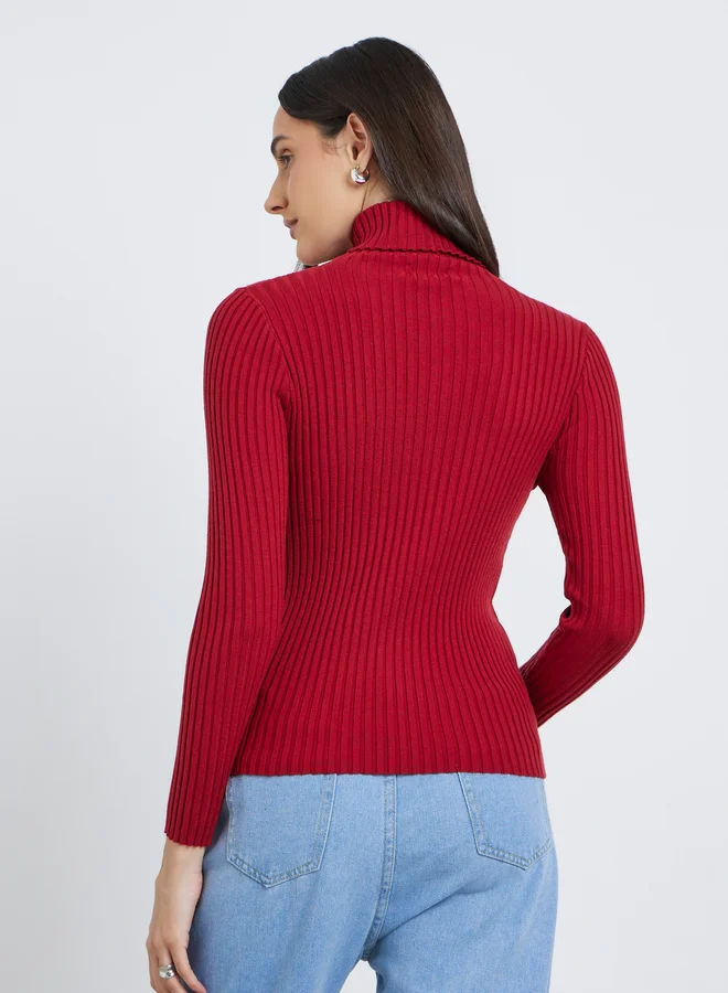 Styli Styli Turtle Neck Ribbed Long Sleeve Top