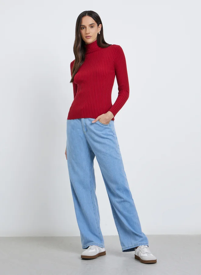 Styli Styli Turtle Neck Ribbed Long Sleeve Top
