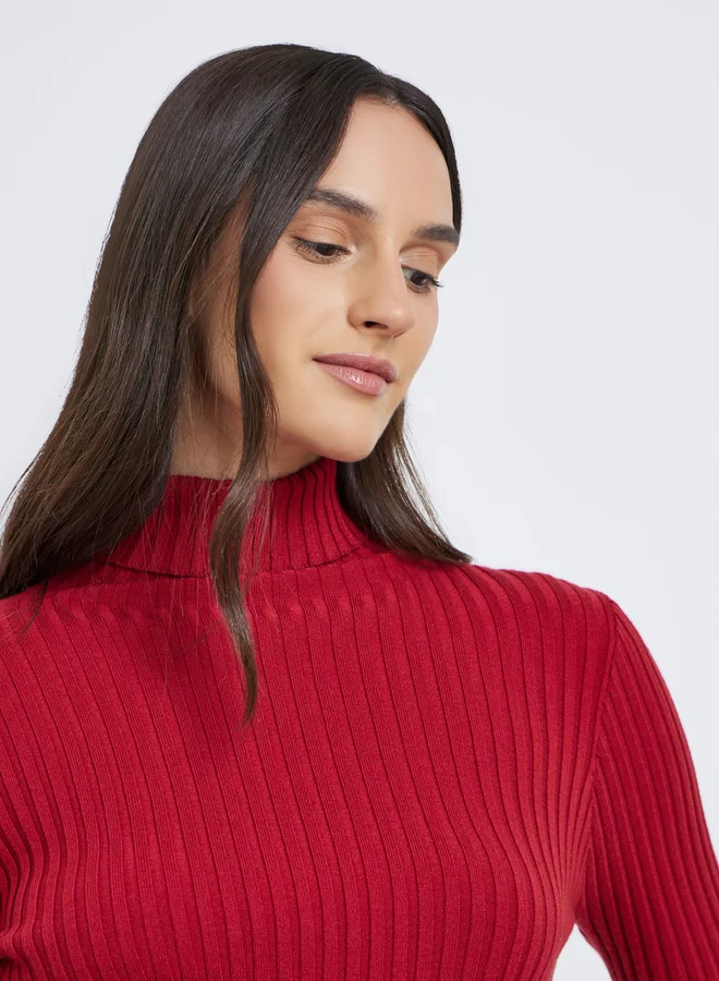 Styli Styli Turtle Neck Ribbed Long Sleeve Top