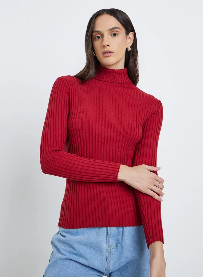 Styli Styli Turtle Neck Ribbed Long Sleeve Top