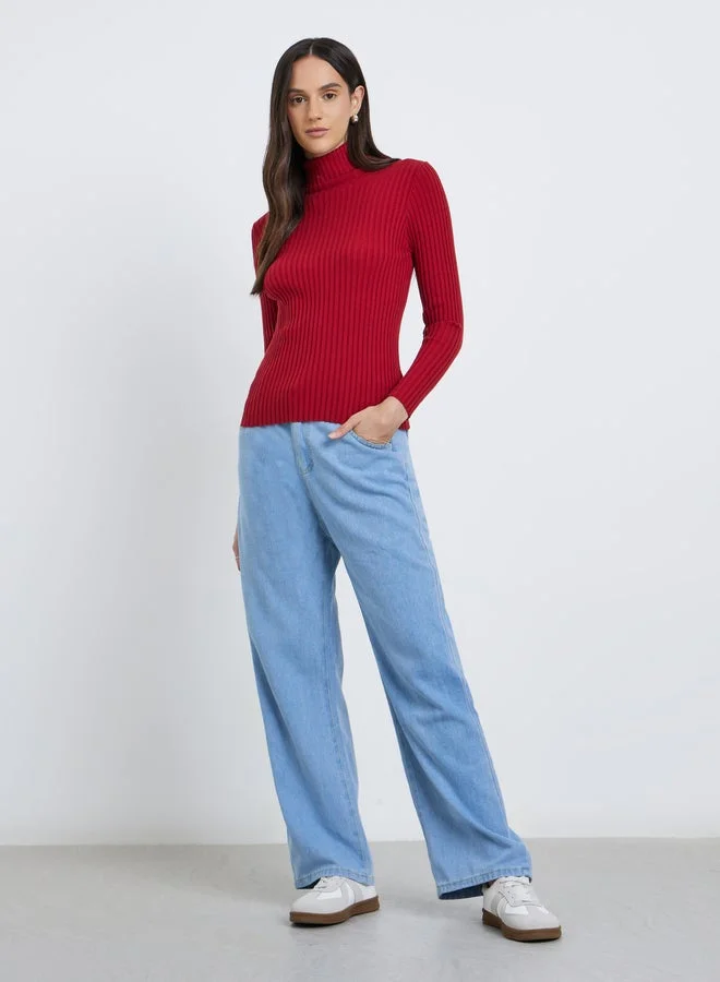 Styli Styli Turtle Neck Ribbed Long Sleeve Top