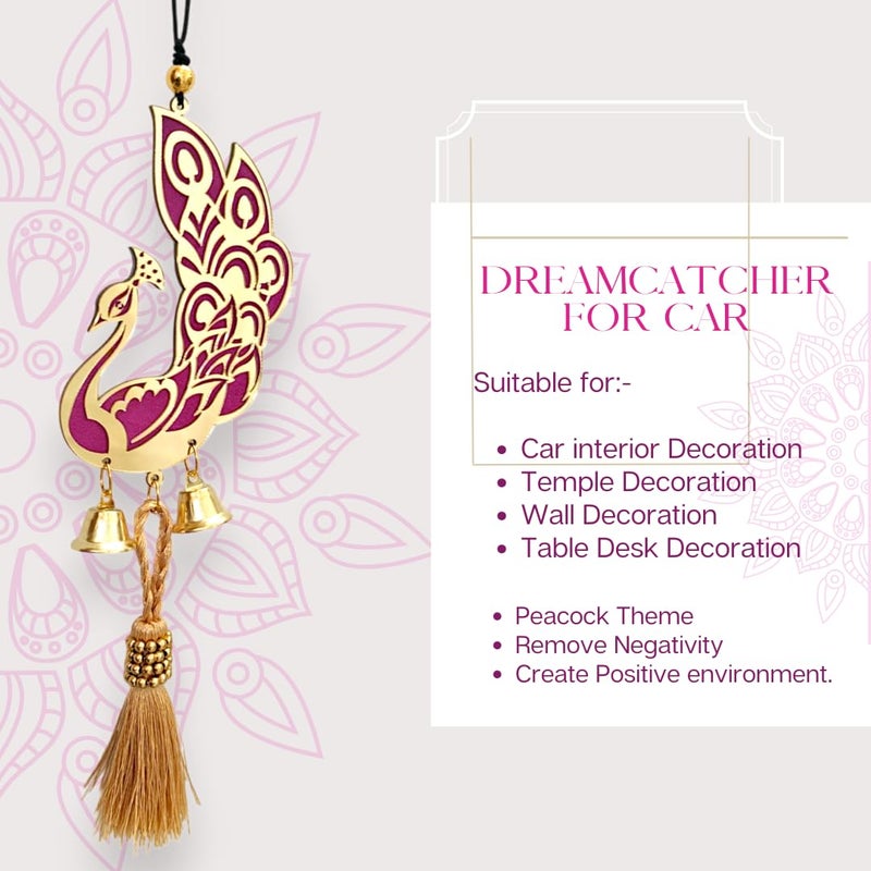 Jiyu Creation Car Hanging Ornament Peacock Dream Catcher for Positive Energy Rearview Mirror Charm Home and Temple Decor Durable Acrylic with Original Feathers - Image 5