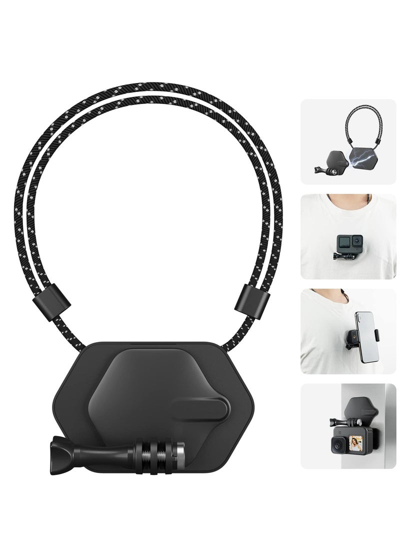 SYOSI Magnetic Neck Photography Holder Action Camera Snap Mount with Neck Strap 360° Invisible Selfie Necklace Lanyard Chest Mounting Accessories for Gopro Hero DJI ACTIO AKASO Iphone Android  - Image 1