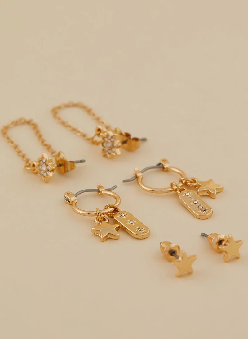 Ginger Pack Of 6 Diamante Star And Moon Earrings