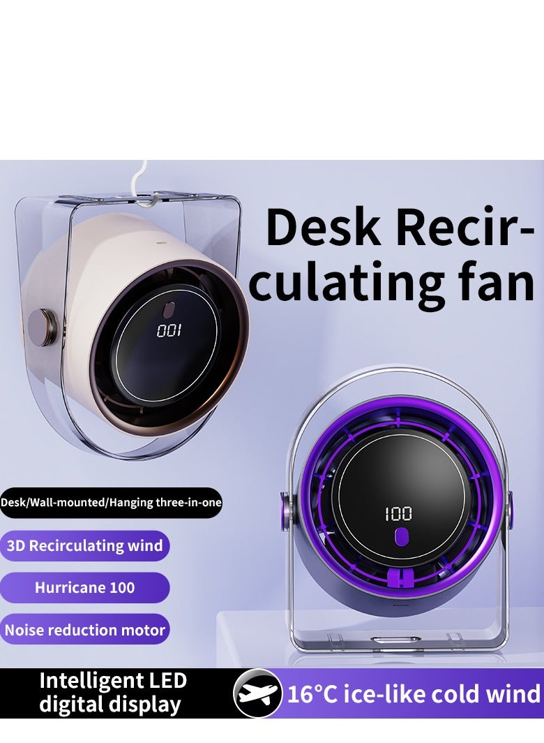 Table Fans, turbofan, Quiet Wall-Mounted Desk Fan, Digital Display Rechargeable USB Fan, 115°Tilt, 100 Speeds, Long Lasting Power, Portable Fan for Home Office Kitchen Travel Camping  - Image 2