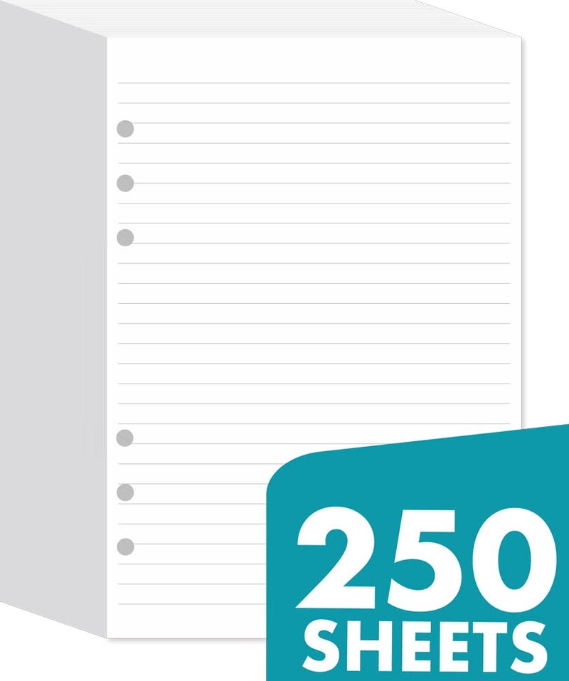 newestor A5 Lined Paper 6-Hole Punched, 250 Sheets (500 Pages), Compatible with Filofax A5 Organizer, 100gsm, White - Image 2