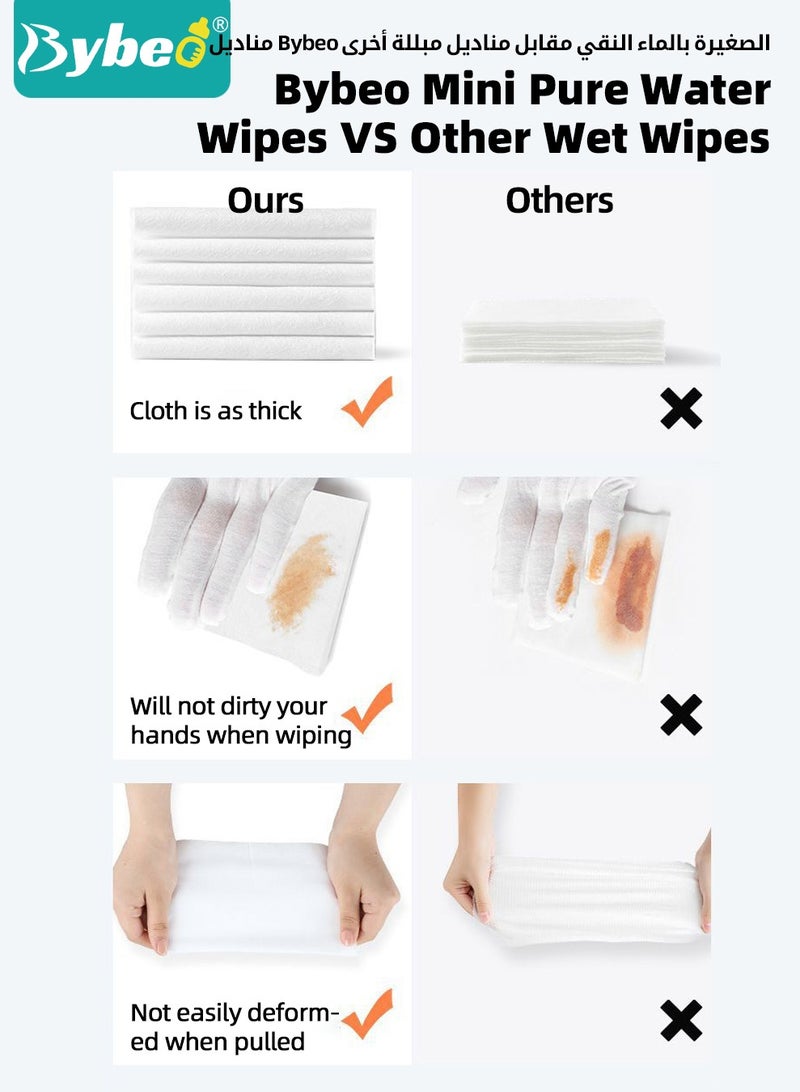 Bybeo Baby Wipes, 99% Pure Water Wipes, Alcohol and Paraben Free, Ultra Soft & Gentle Wet Wipes for Sensitive & Delicate Skin, Portable Mini Individual Package for Travel and Outdoors, 64 Pack x 8 (512 Wipes) - Image 4
