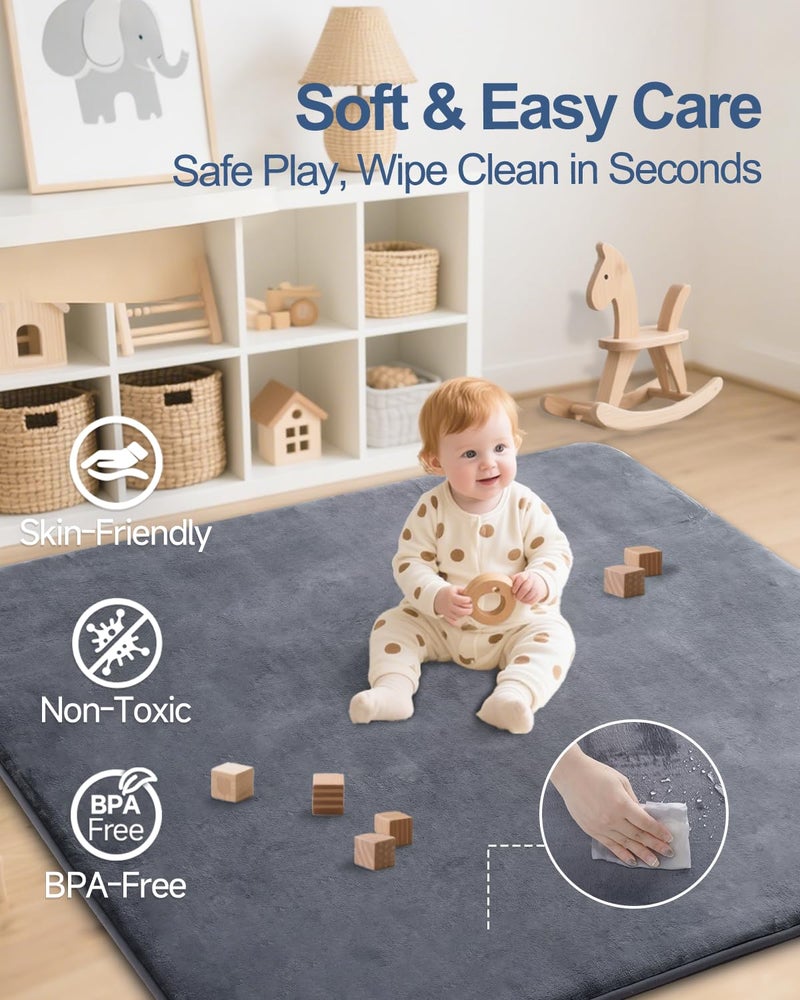 SEPARO Thick Baby Play Mat for Floor,50 x 50 Playpen Mat,Tummy Time Foam Mats,Ultra Soft Support & Plush Feel,Easy Care with Non-Slip Cushioned for Infant,Kids and Toddler Crawling, Dark Grey - Image 3
